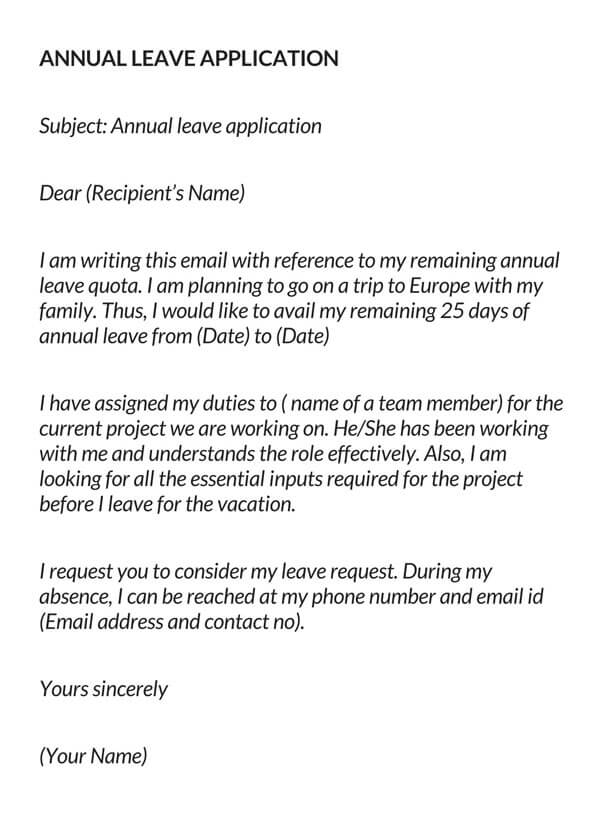 application letter for leave at work