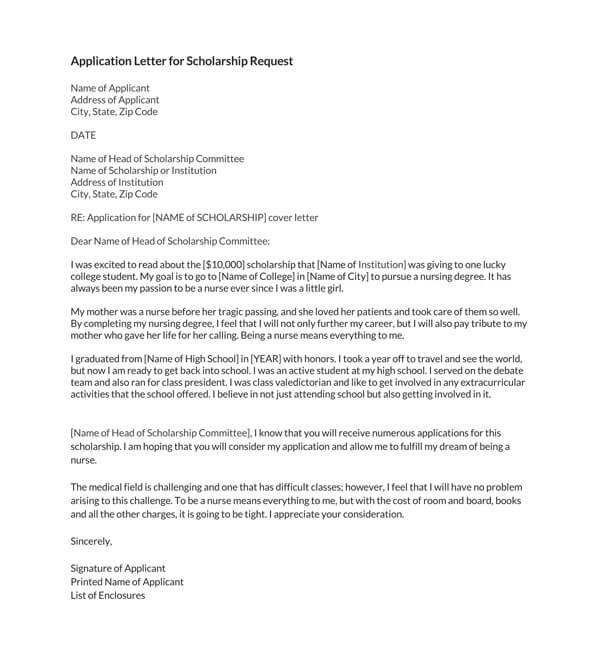 example of application letter for a scholarship