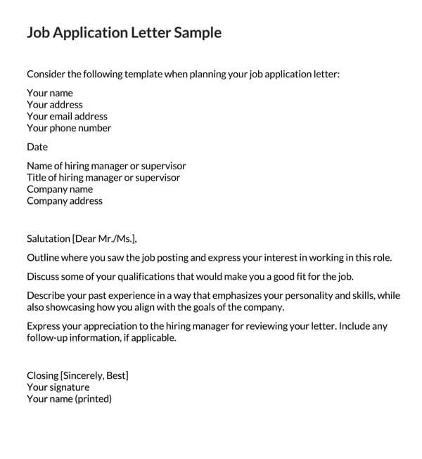 an application letter for work