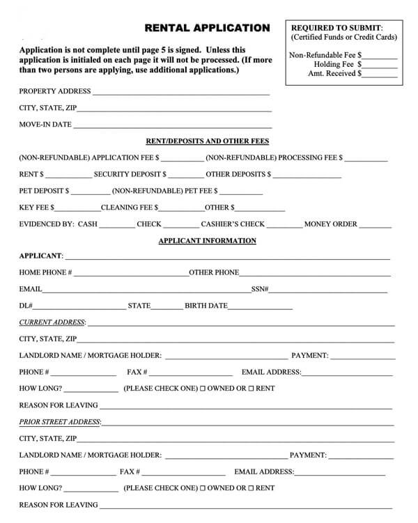 Printable Rental Application Form 4595