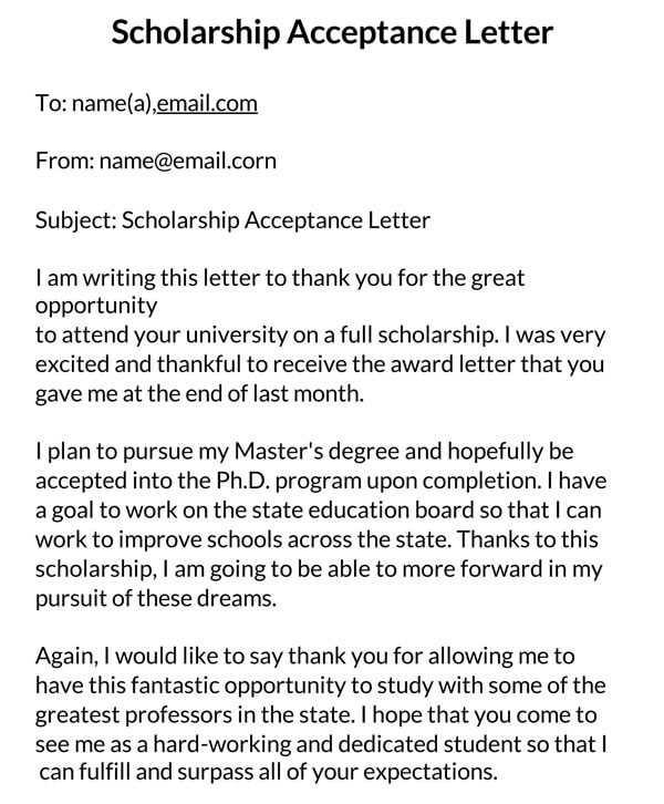 Scholarship Acknowledgement Letter