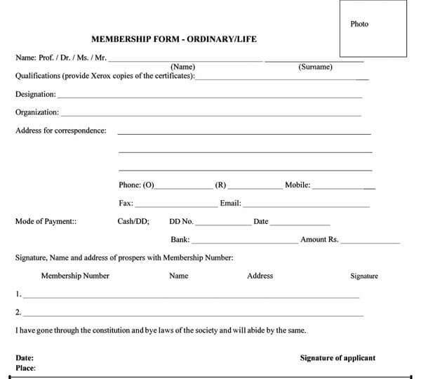 Free Membership Application Forms Templates Word PDF 