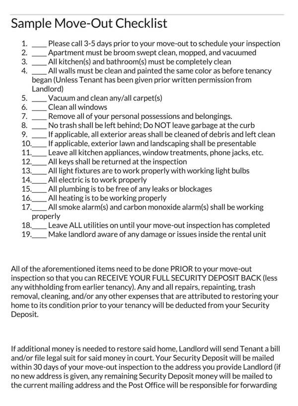 Free Tenant Move in Move out Checklist Templates Word Excel 
