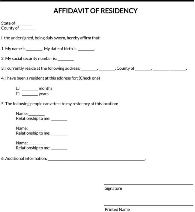 How To Write An Affidavit Letter For Residence