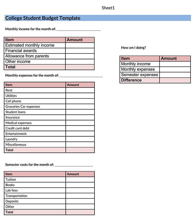 student budget plan template