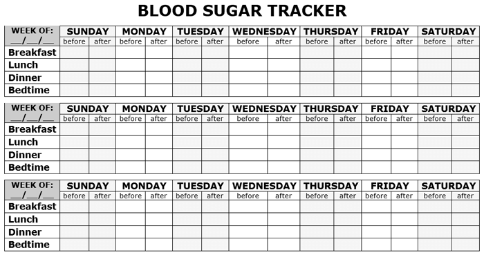 Blood sugar log template for PDF