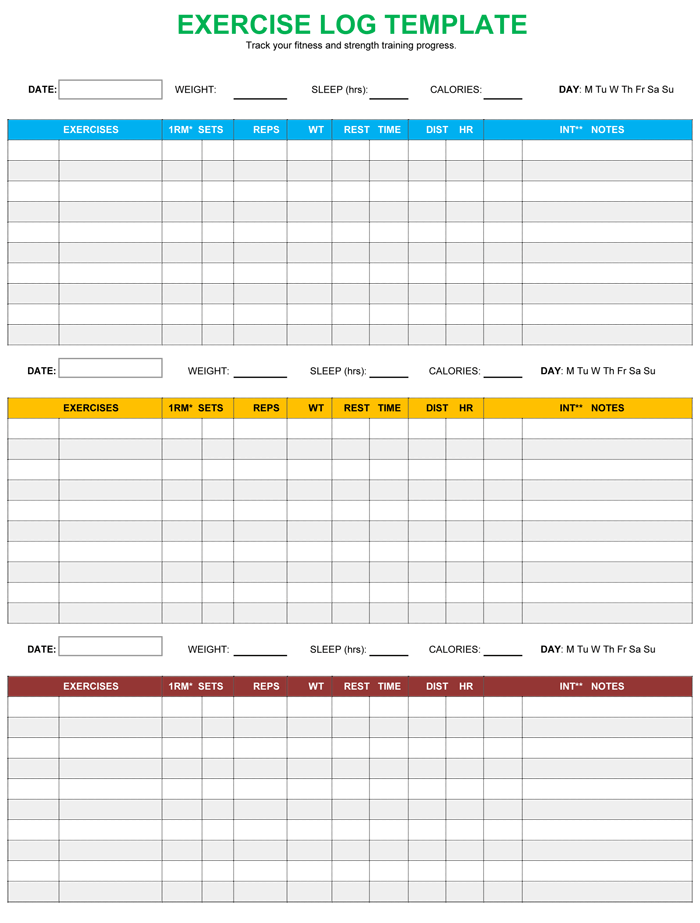 Exercise Log Template Word