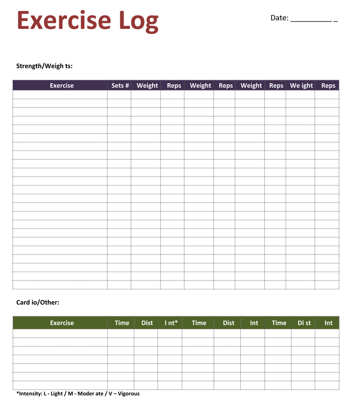 Free Exercise Chart - Printable Exercise Chart Template