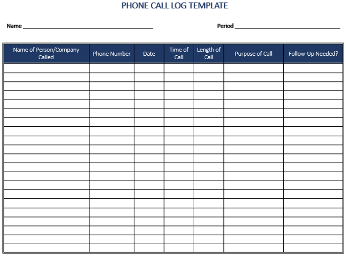 Free Call Log Templates 12 Word Excel PDF Formats