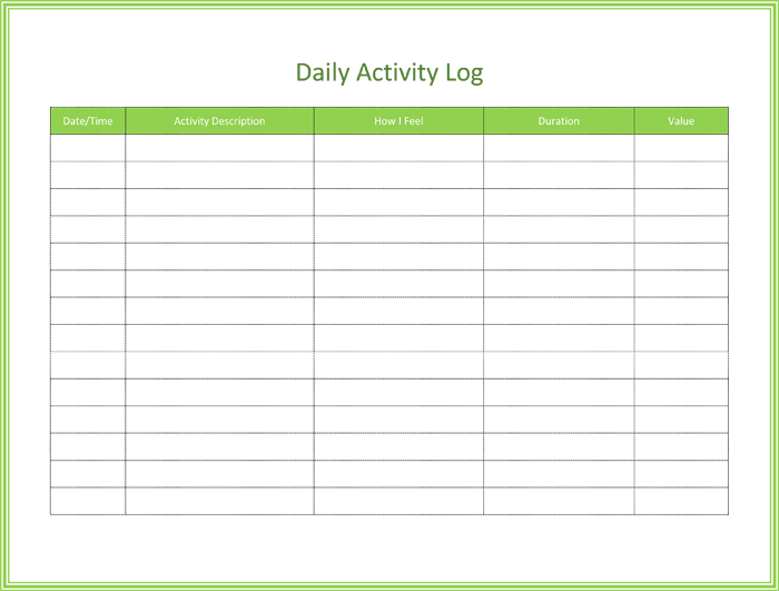 Printable Daily Activity Log Template