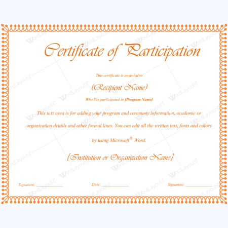 certificate of participation template word free download