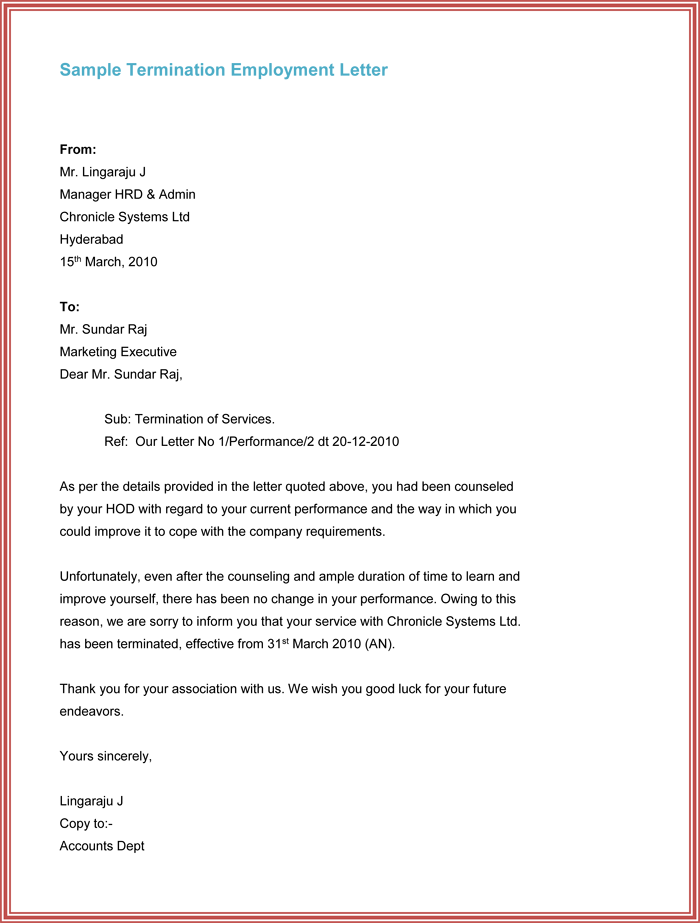 End Of Employment Letter Template