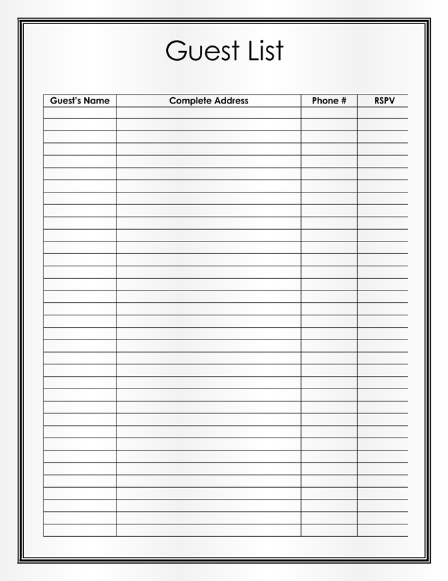 Wedding Guest List Template Free Download FREE PRINTABLE TEMPLATES