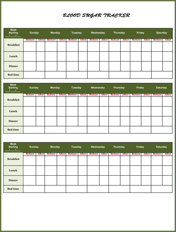 12  Free Blood Sugar Log Templates Sheets (Word Excel)