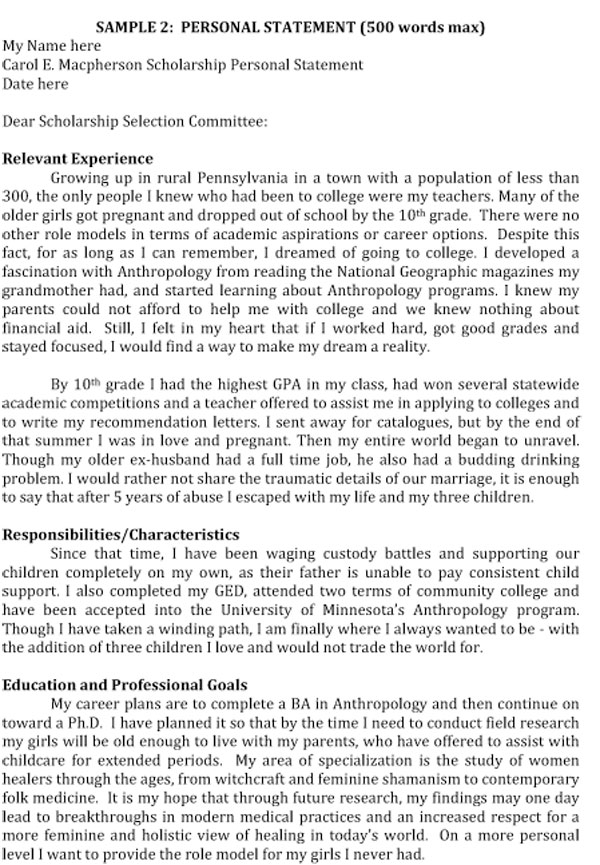 personal statement examples for