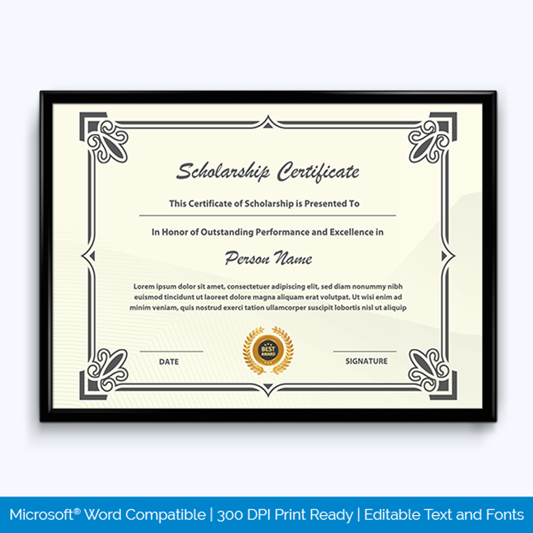 scholarship award certificate template free